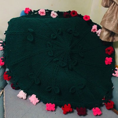 玫瑰花束毯子diy手工编织材料包针织毛线团花朵毛毯手捧花冰条线