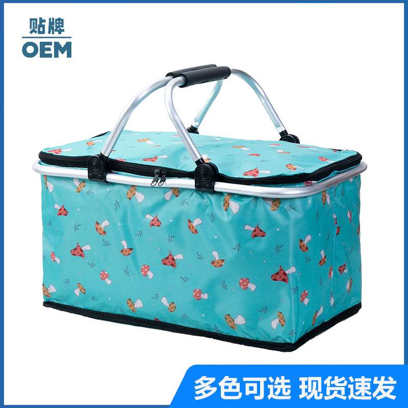 野餐篮可折叠超市购物篮露营手提冰包保温送便当饭盒袋户外收纳篮
