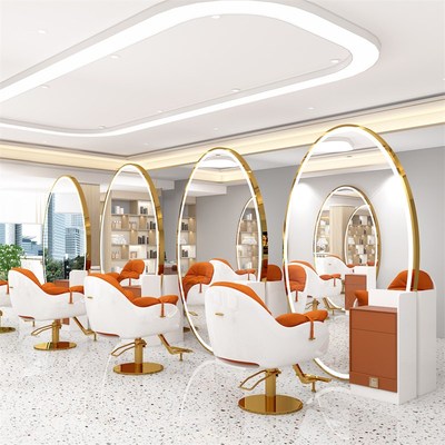 高端网红理发店镜台带灯柜子一体落地镜发廊专用美发单面双面镜子