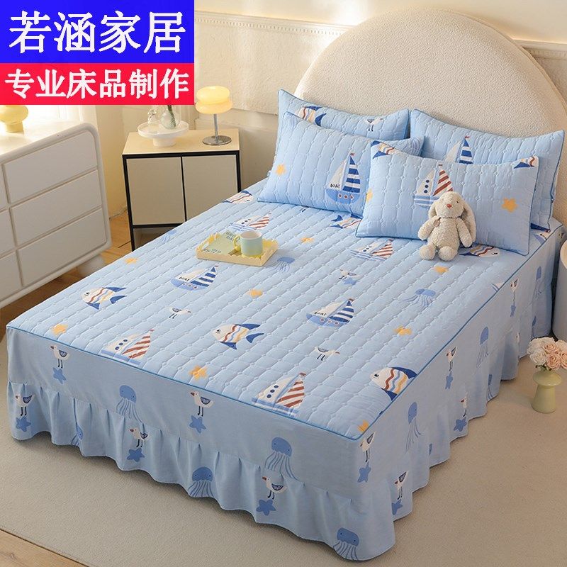 100%全棉加厚床裙卡通1.2*1.35*1.5*1.9米男女孩纯棉夹棉床罩定制