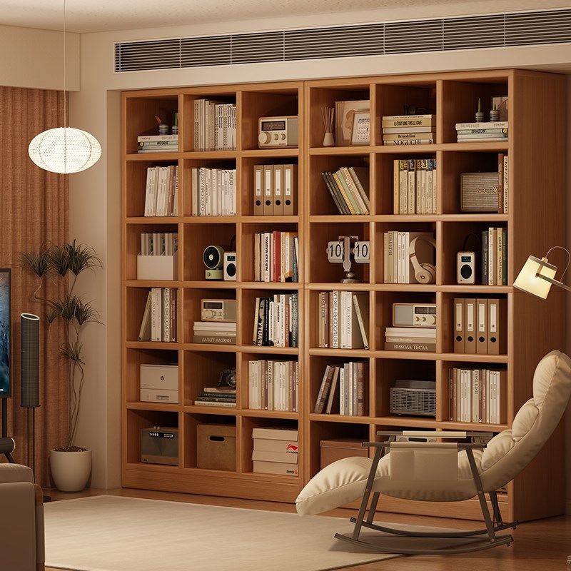 格子柜立柜客厅展示柜落地实木置物架组合柜靠墙柜子收纳柜书柜