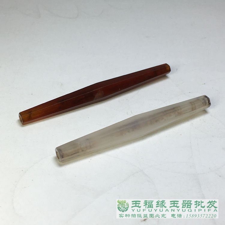 古玩杂项老珠子辽金老玛瑙大号长六棱管珠勒子项链竹节勒子老配饰