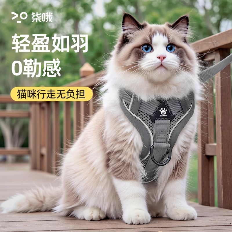 猫牵引绳防挣脱外出胸背可调节不勒脖溜猫绳幼猫背带遛猫神器