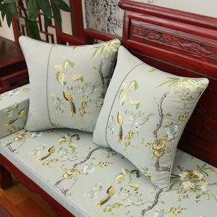 亚棉麻坐垫花鸟新古典红木沙发圈椅垫带靠背垫实木官帽餐定制 中式