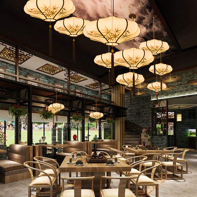 新中式吊灯中国风布艺手绘酒店餐厅走廊饭店火锅店茶楼仿古典灯笼