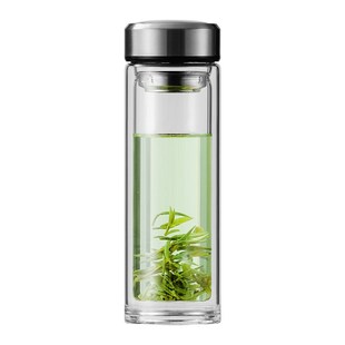 女精致 双层玻璃水杯家用耐高温带盖泡茶杯茶水分离杯子男2024新款