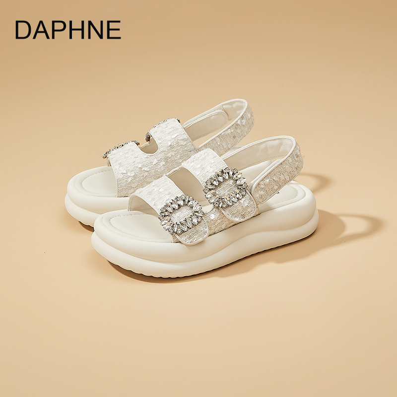 daphne厚底水钻圆头一字拖凉鞋