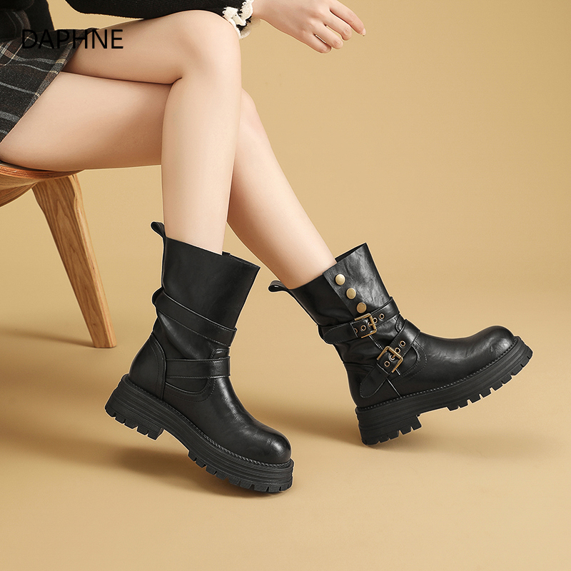 达芙妮百搭增高中筒骑士靴