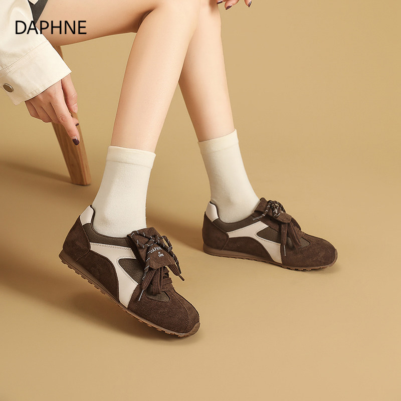 达芙妮新款美拉德色系双鞋带时尚潮流百搭低帮软底休闲舒适德训鞋