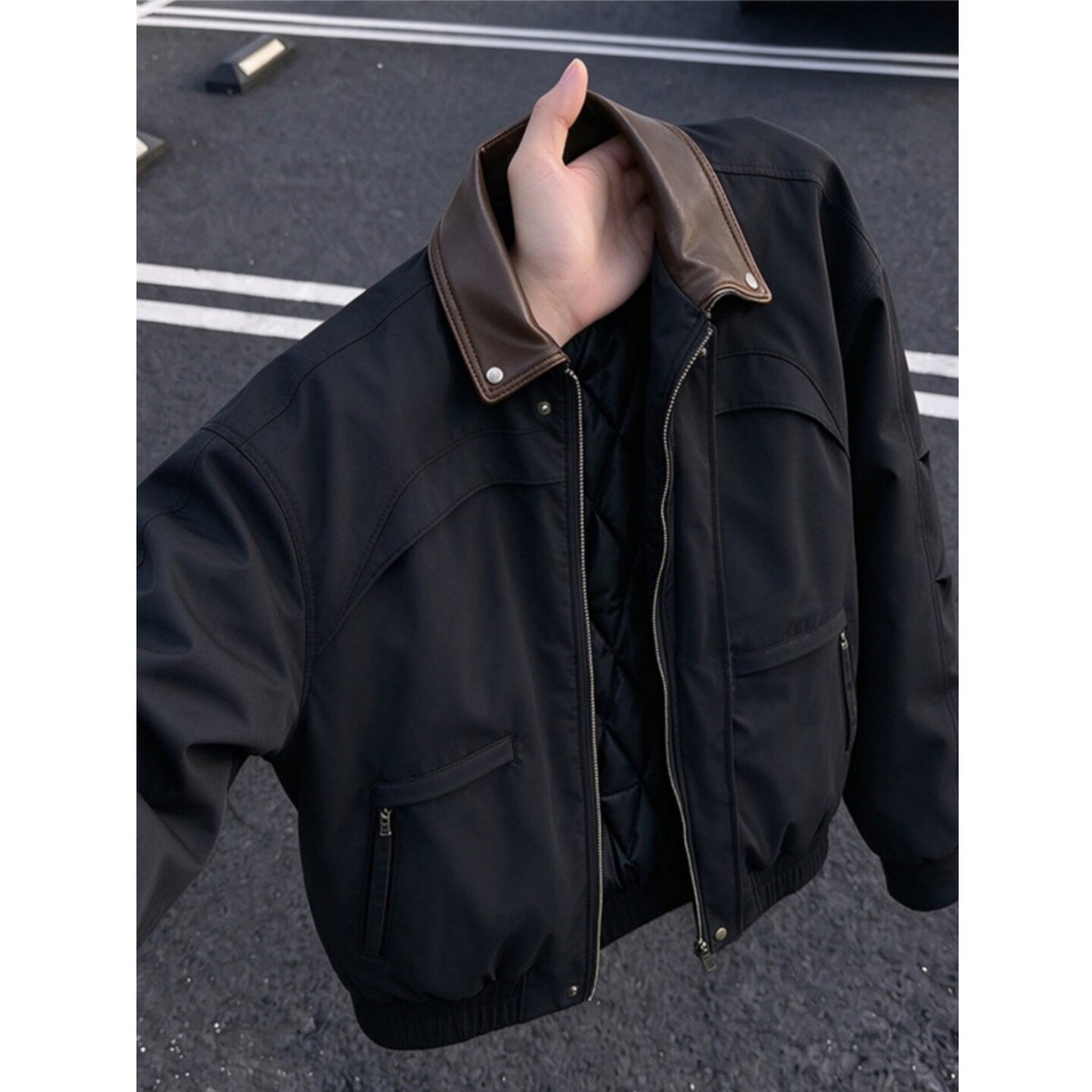 黑色加厚保暖飞行员棉服男款