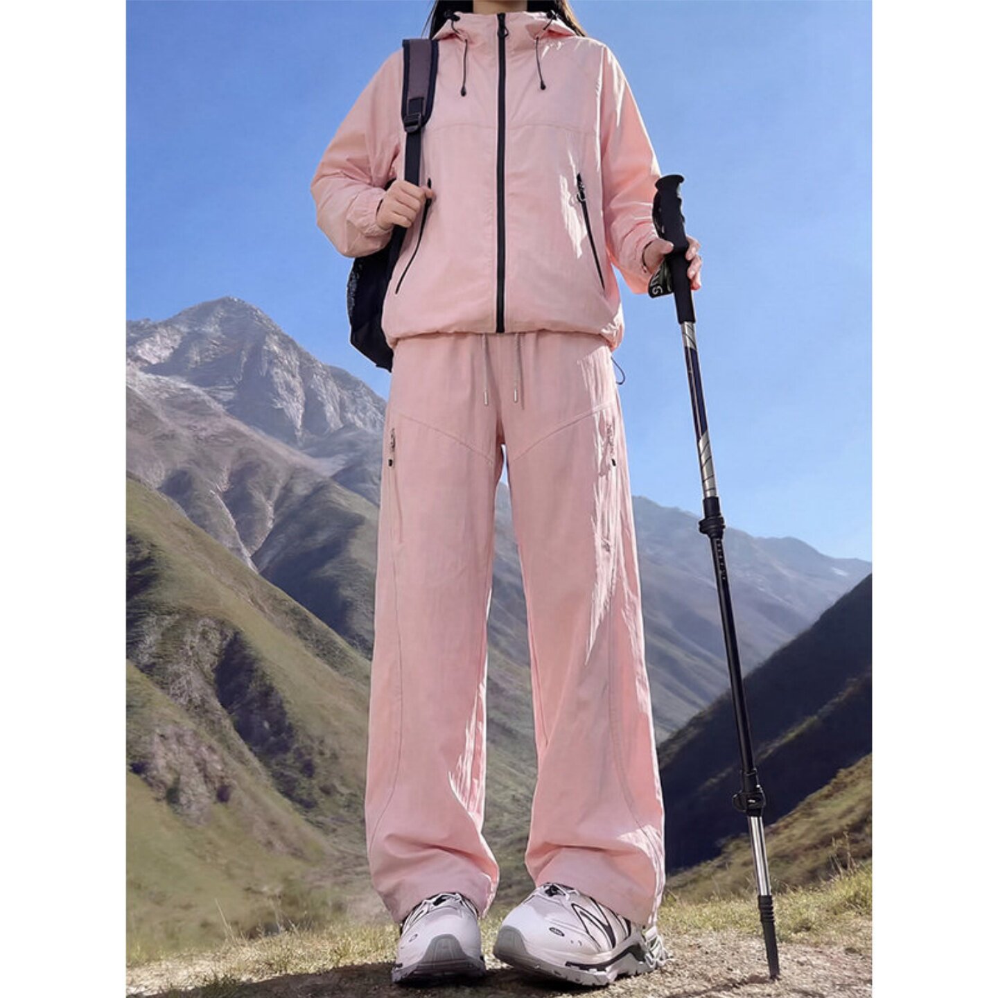 粉色多巴胺防晒衣套装男女夏季冰丝透气速干冲锋裤户外登山两件套
