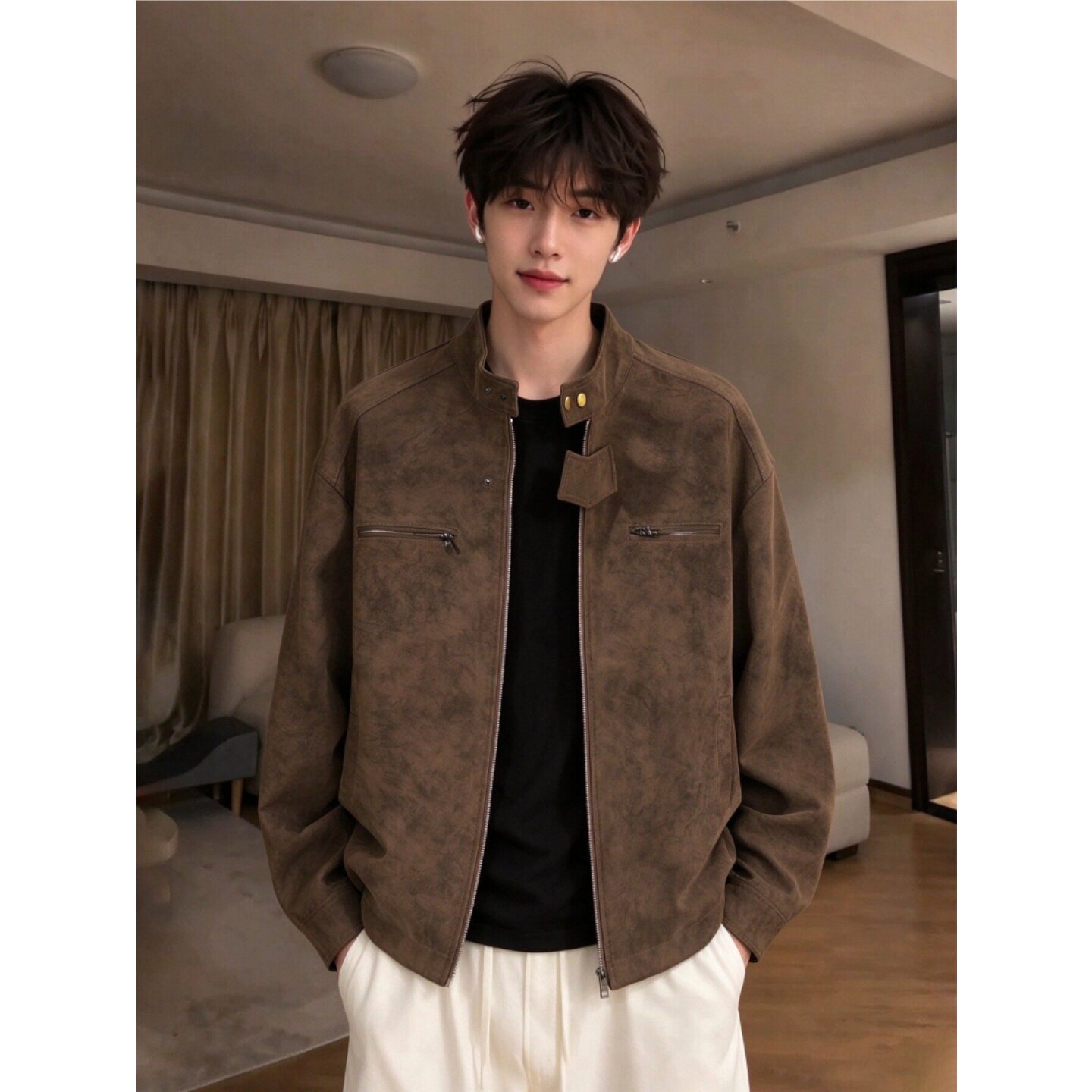 美拉德PU皮立领机车秋冬棉服男