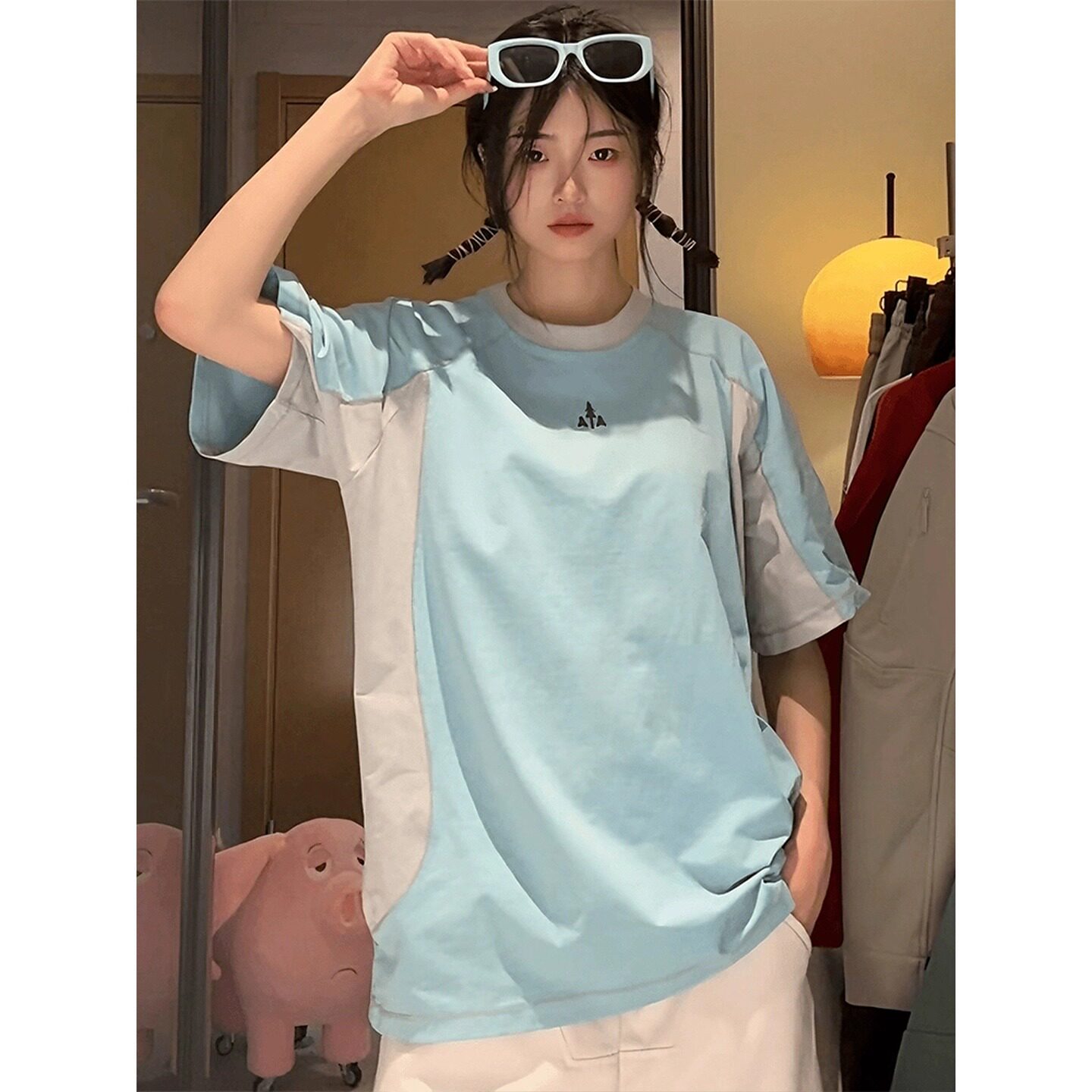 户外速干短袖男夏季薄款拼接冰丝凉感t恤美式骑行服运动情侣半袖
