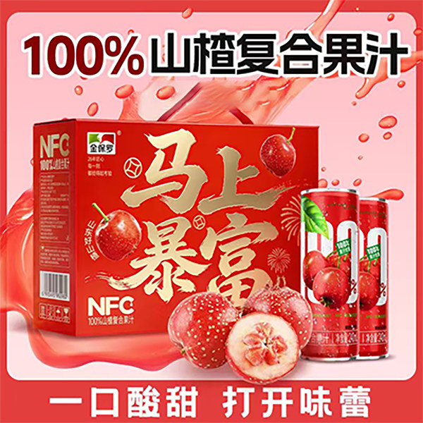 金保罗100%山楂苹果复合果汁0脂成人儿童饮料易拉罐礼品团建礼盒