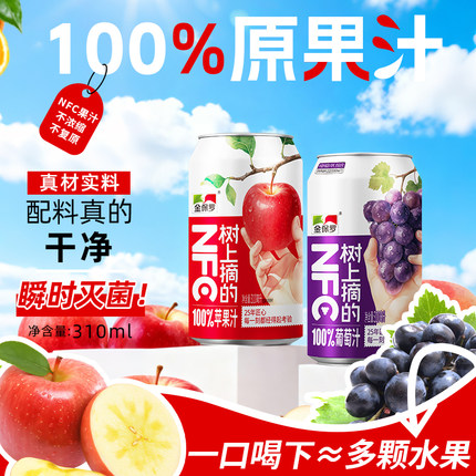 金保罗苹果汁葡萄汁100%NFC饮料鲜榨网红火锅烤肉易拉罐聚会聚餐