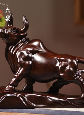 黑檀实木牛摆件十二生肖牛实木雕刻牛气冲天办公开业客厅装饰礼品