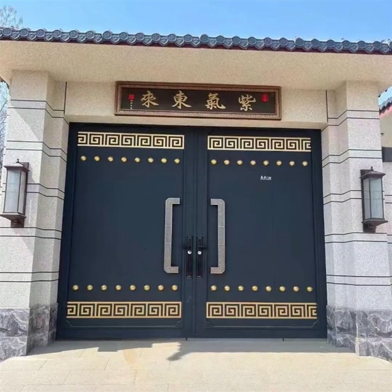 农村大门牌匾不锈钢彷古铜牌招牌中式门楼别墅自建房牌匾定制定做