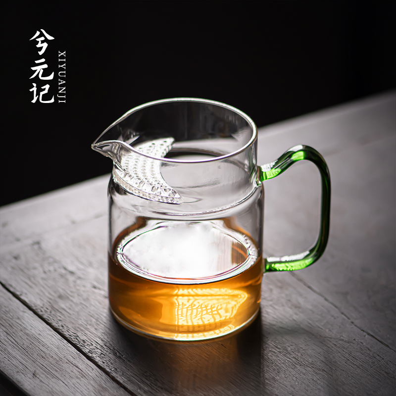 兮元记玻璃月牙公道杯茶滤网一体分茶器202新款绿茶过滤杯