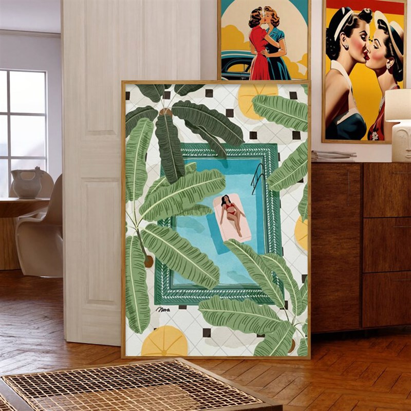 装饰画有框画挂画墙壁插画现代IN风度假女孩浪漫版画温馨