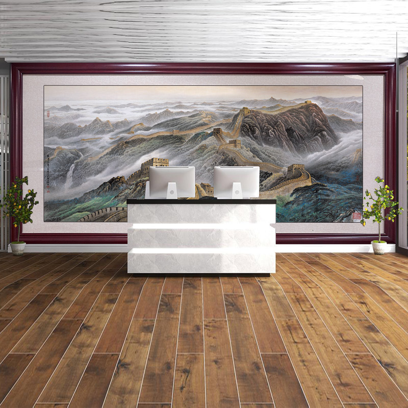 办公室万里长城靠山图江山客厅背景画大气巨幅山水画有山无水挂画