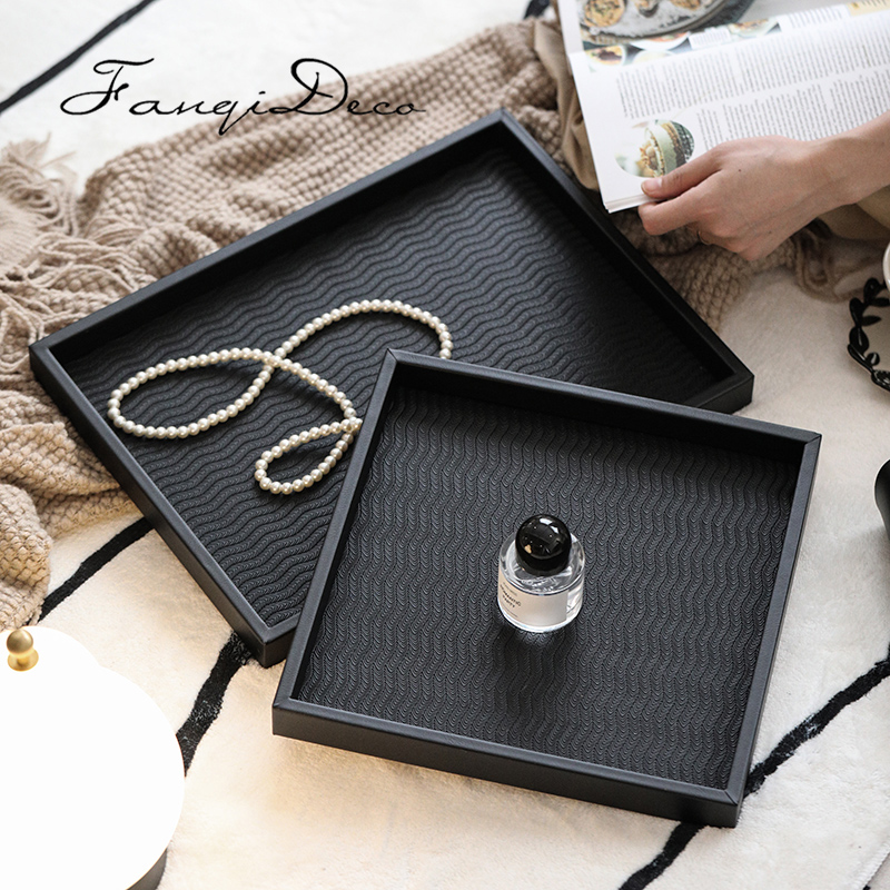 香薰托盘波浪暗纹皮革桌面装饰托盘香薰香水首饰收纳置物盘极简风