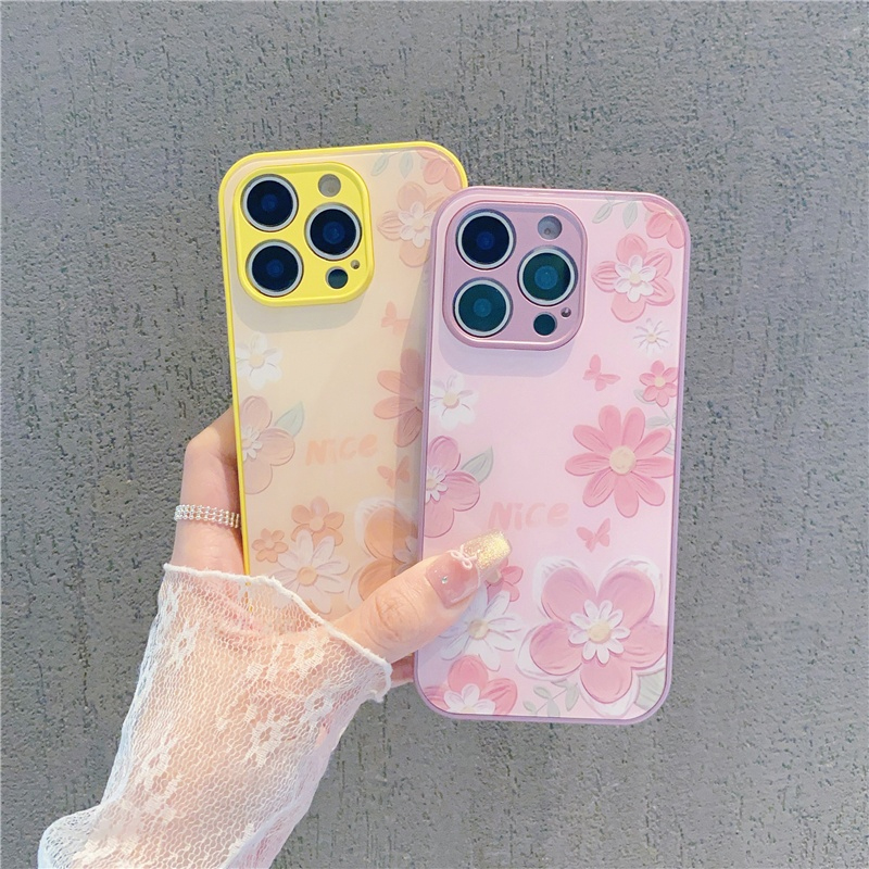 油画花朵玻璃壳新适用苹果16promax手机壳iPhone15pro11小米14华为mate50荣耀x100k60p70reno12note13vivoS17