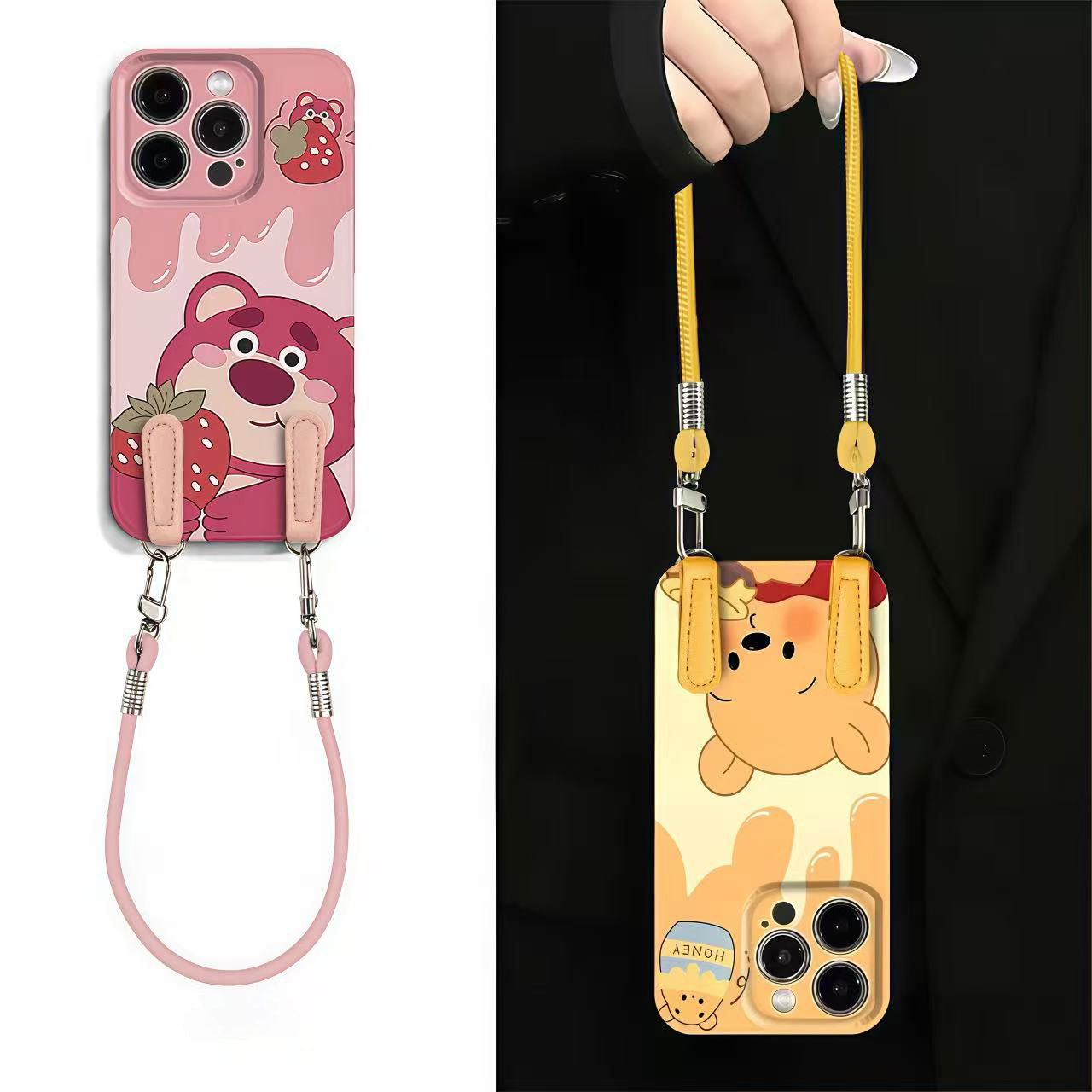 维尼熊草莓熊挂绳新款适用苹果17Pro手机壳iPhone16max13小米15华为mate70pura80k60reno14荣耀x100Magic7s30