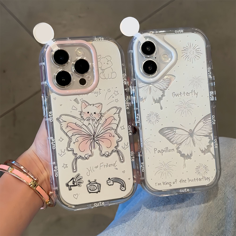ins粉色蝴蝶猫咪新款适用苹果16Pro手机壳iPhone14max12小米15华为mate70pura80k60荣耀400vivox200reno13s30