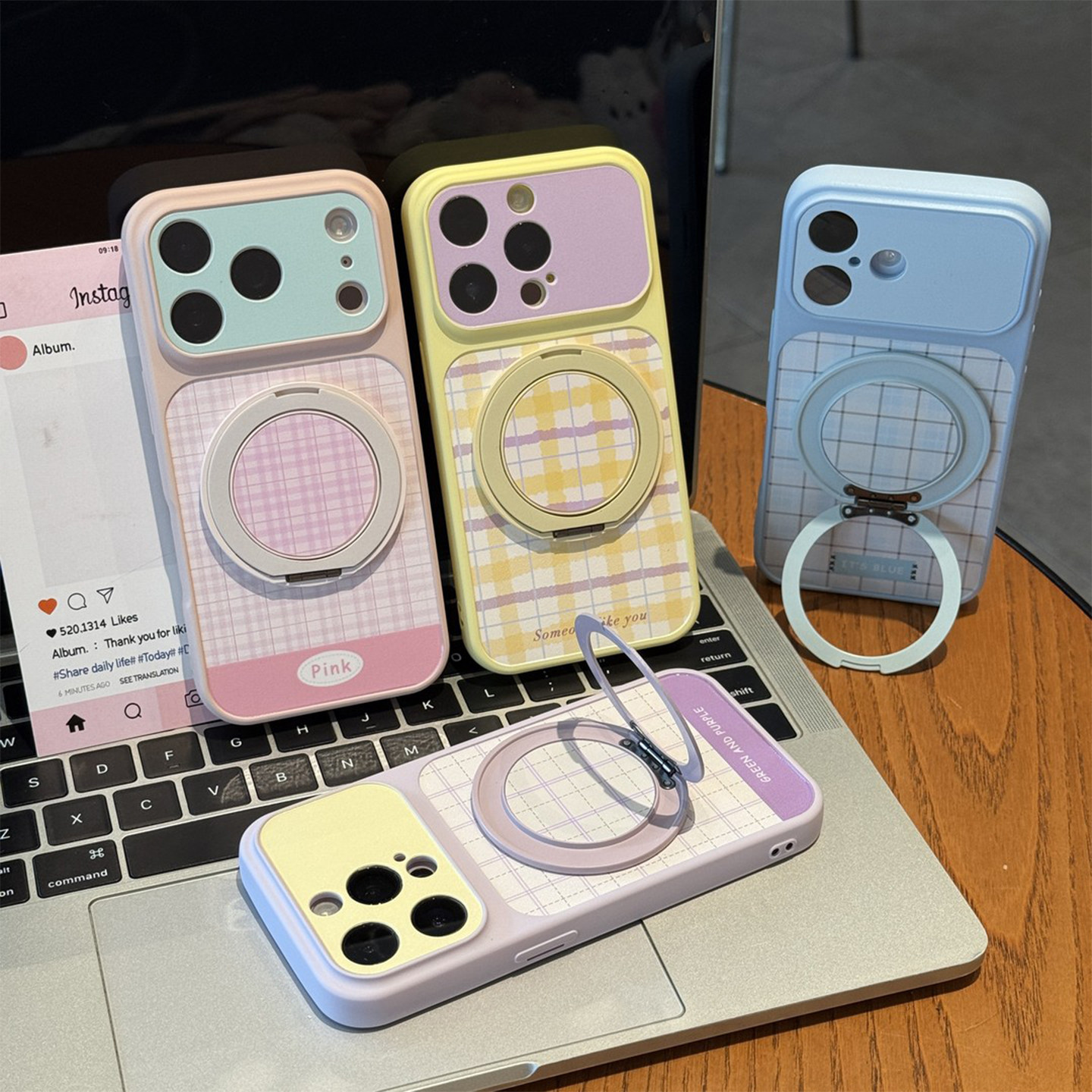 彩色格纹旋转支架新款适用苹果17pro手机壳iPhone16max小米15华为mate80pura80K90nova15荣耀500x200Y300S60