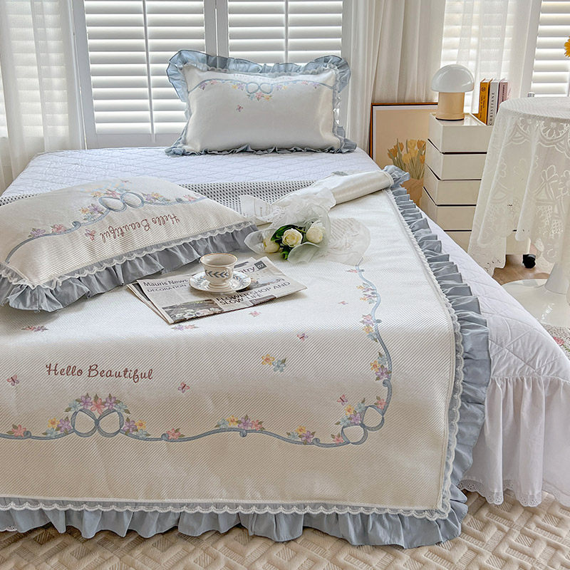 夏季in风支水洗棉数码印凉席少女心韩式边刺绣裸睡空调席,床上用品,冰丝席,淘宝优惠券,粉丝福利购,淘宝优惠卷
