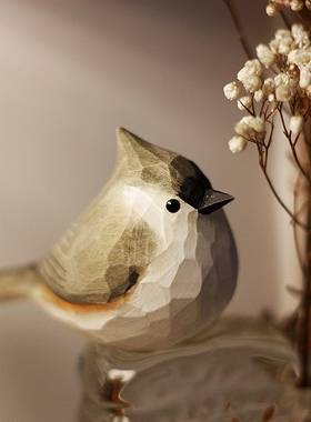 鹿妖商店 簇山雀北美凤头山雀 肥啾鸟 胖鸟木雕创意