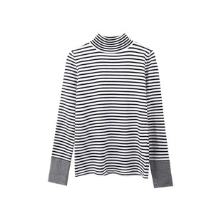 半高领毛衣女2021秋冬新款修身打底衫洋气内搭黑白条纹上衣针织衫