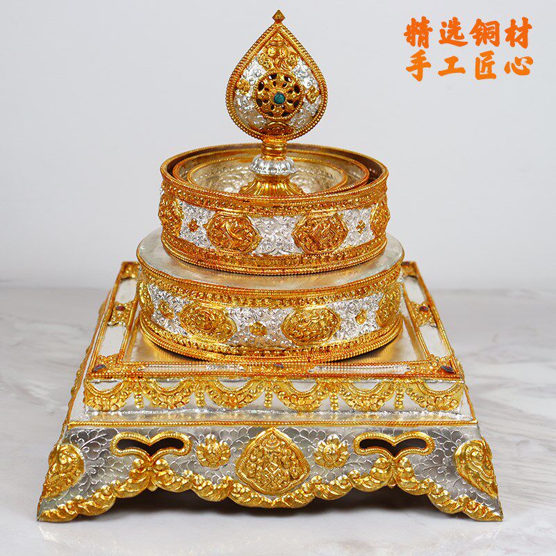 尼泊尔手工四方托盘鎏金银曼扎盘供修曼茶罗纯铜曼达盘多种型号