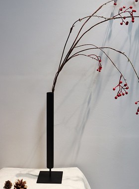 中古风铁艺黑色插花花瓶客厅干花装饰花器禅意风高级感中式摆件