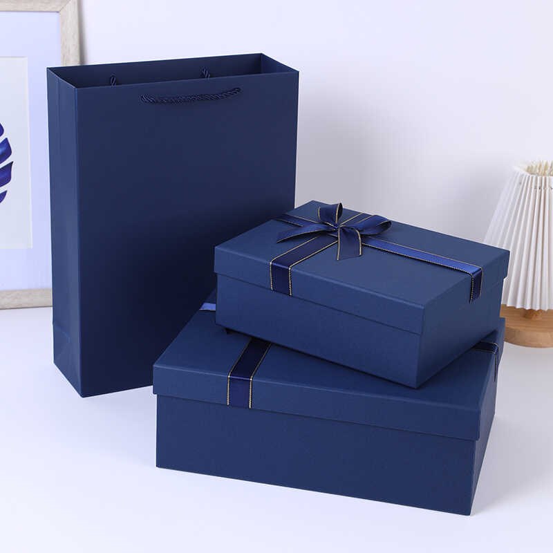 礼盒空盒衬衫围巾相册包装盒方形蓝色商务礼物盒简约围巾包装盒大