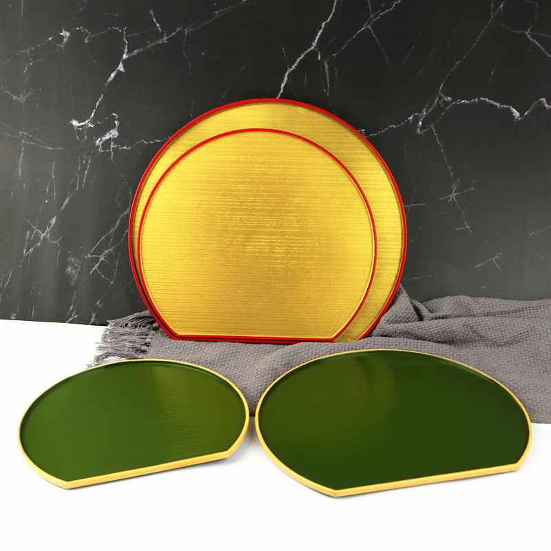 日式定食托盘半月用餐盘塑料托盘一人食半圆形托盘漆器密胺盘创意