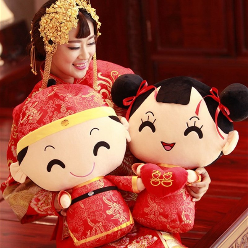 压床娃娃一对婚庆娃娃毛绒玩具抱枕情侣公仔闺蜜结婚礼物创意