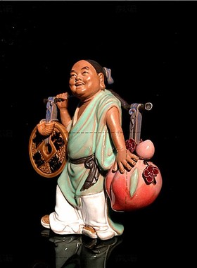 石湾公仔中式家居装饰品客厅书房摆件陶瓷人物送礼小财神招财童子