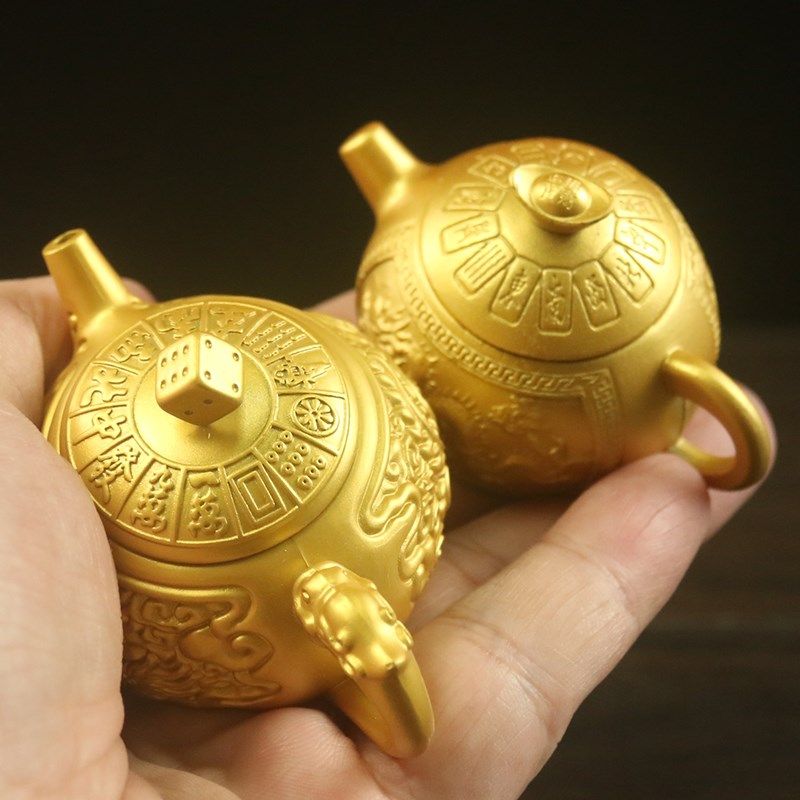 招财小摆件办公室电脑桌面摆设迷你把把壶手把件男士解压茶壶合金