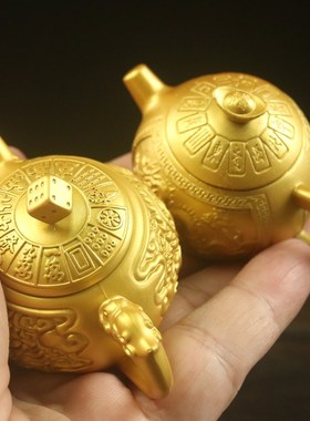 招财小摆件办公室电脑桌面摆设迷你把把壶手把件男士解压茶壶合金