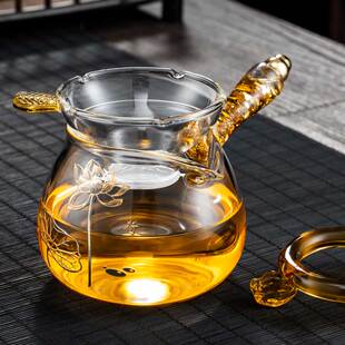 金芝达手工玻璃公杯日式茶道具木把手耐热公道杯侧把分茶器茶海