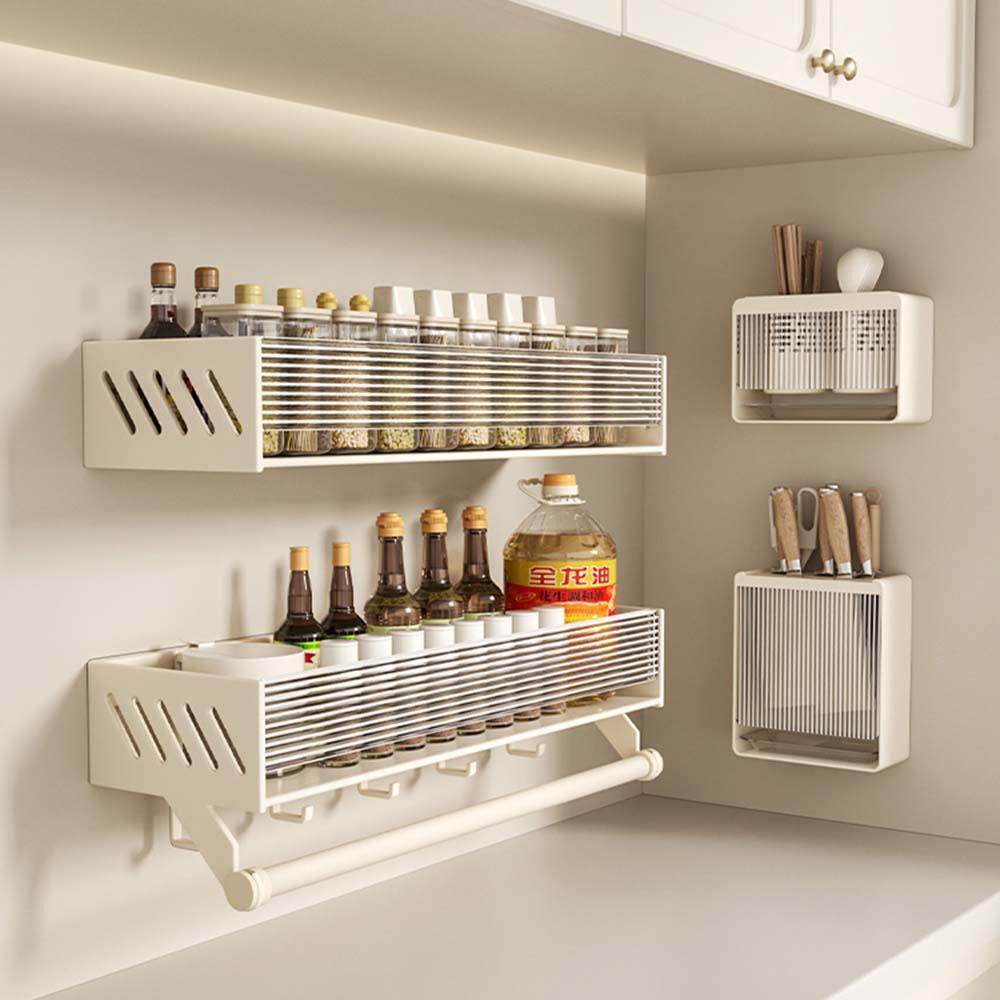 壁挂式厨房油盐酱醋置物架墙上免打孔调味品佐料瓶调料罐收纳架子