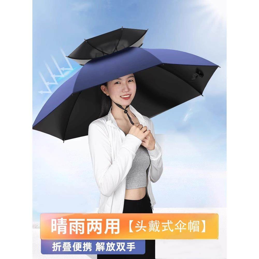 伞帽头戴雨伞帽子钓鱼头戴太阳伞户外采茶防晒环卫斗笠伞折叠大号