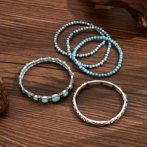 跨境 Women Bracelets 牛仔风格人造绿松石系列时尚弹性串珠松石