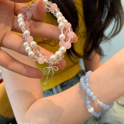 蝴蝶结双层琉璃手链ins串珠女新中式超仙甜美简约学生闺蜜手链