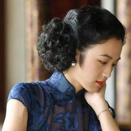 旗袍假发发髻拉花盘头丸子花苞头新娘盘发卷发包仿真人发假发包
