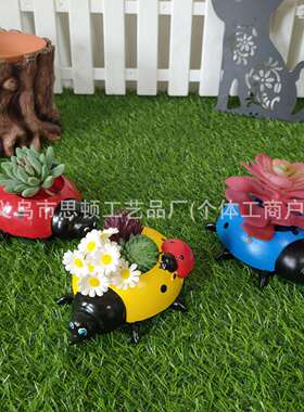 跨境瓢虫摆件可爱树脂七星瓢虫红色黄色蓝色庭院装饰设计 树脂摆