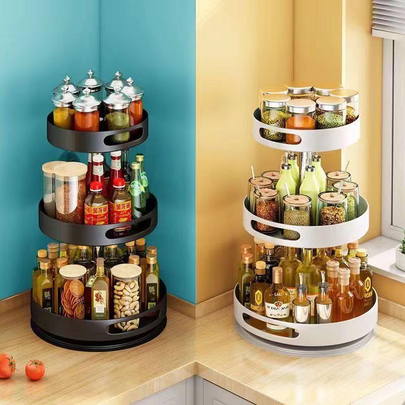 轻奢厨房置物架旋转客厅水果盘收纳架家用多层厨房旋转收纳架家用