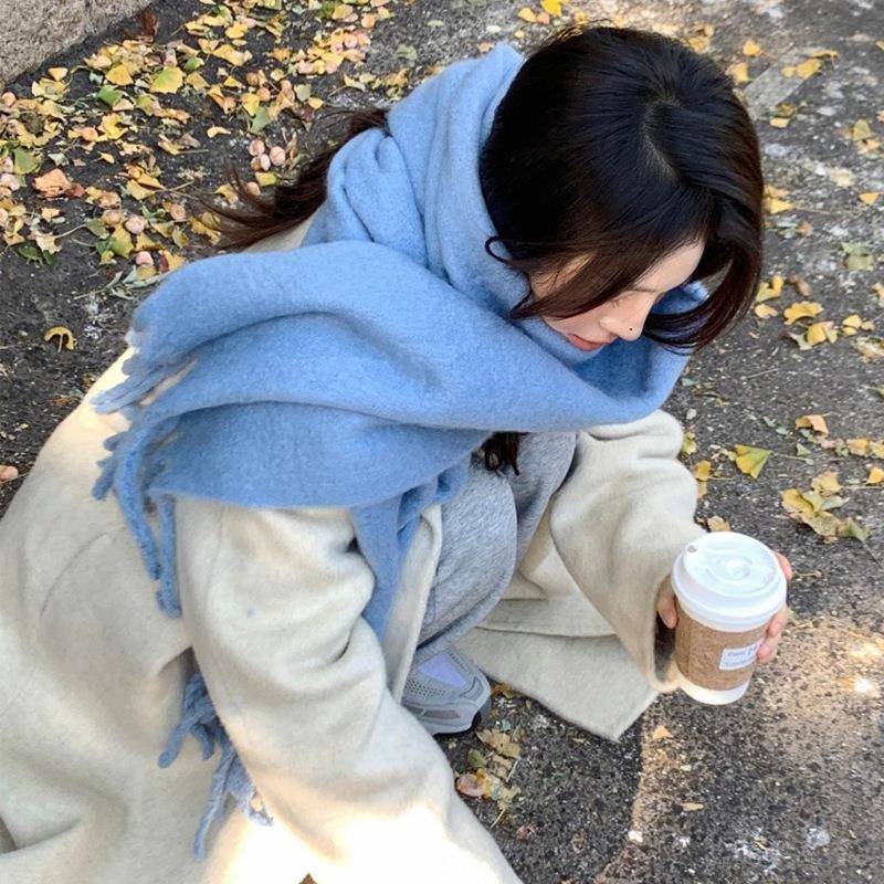 围巾女冬季高级感马海毛纯色仿羊绒围巾保暖披肩学生百搭加厚围脖
