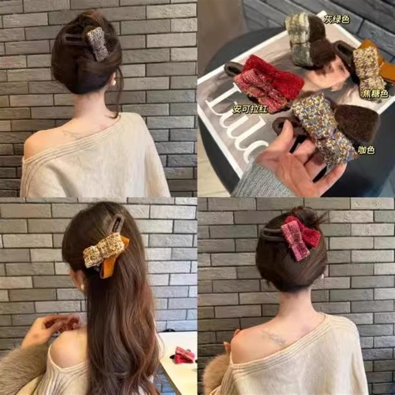 小香风蝴蝶结毛绒抓夹女气质鲨鱼夹秋冬高级感QH